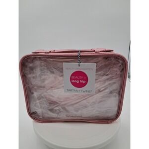 Tartan + Twine‎ Beauty Organization Long Trip Clear Pink Cosmetic Makeup Bag NWT